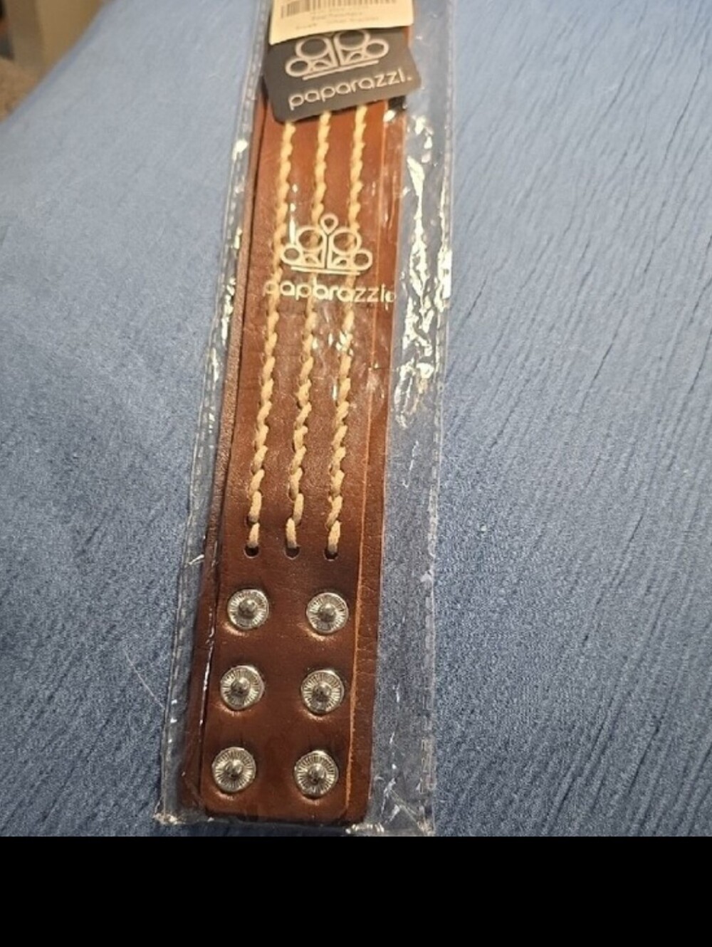 Real Ranchero Brown Bracelet  Cream Braided Accents Snap